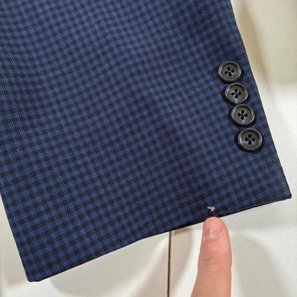 Jos A Bank Sport Coat 52L Blue Houndstooth 100% Wool Traditional Modern Blazer
